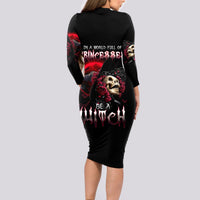 Witch Skull Long Sleeve Bodycon Dress In A World Full Of Princess Be A Witch - Wonder Print Shop