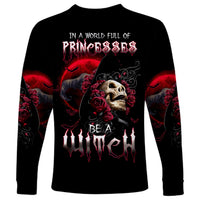 Witch Skull Long Sleeve Shirt In A World Full Of Princess Be A Witch - Wonder Print Shop