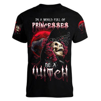 Witch Skull Women V Neck T Shirt In A World Full Of Princess Be A Witch - Wonder Print Shop
