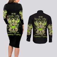 Tinker Fairy Skull Couples Matching Long Sleeve Bodycon Dress and Long Sleeve Button Shirts My Next Life I Want To Be Karma Fairy - Wonder Print Shop