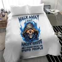 Death Skull Bedding Set Walk Away I Have Anger Issues And Dislike For Stupod People - Wonder Print Shop