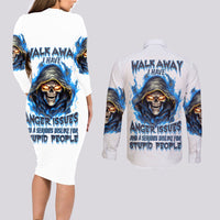 Death Skull Couples Matching Long Sleeve Bodycon Dress and Long Sleeve Button Shirts Walk Away I Have Anger Issues And Dislike For Stupod People - Wonder Print Shop