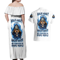 Death Skull Couples Matching Off Shoulder Maxi Dress and Hawaiian Shirt Walk Away I Have Anger Issues And Dislike For Stupod People - Wonder Print Shop