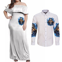 Death Skull Couples Matching Off Shoulder Maxi Dress and Long Sleeve Button Shirts Walk Away I Have Anger Issues And Dislike For Stupod People - Wonder Print Shop