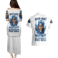 Death Skull Couples Matching Puletasi Dress and Hawaiian Shirt Walk Away I Have Anger Issues And Dislike For Stupod People - Wonder Print Shop