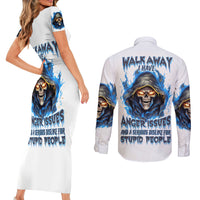 Death Skull Couples Matching Short Sleeve Bodycon Dress and Long Sleeve Button Shirts Walk Away I Have Anger Issues And Dislike For Stupod People - Wonder Print Shop