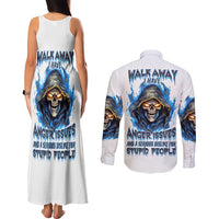 Death Skull Couples Matching Tank Maxi Dress and Long Sleeve Button Shirts Walk Away I Have Anger Issues And Dislike For Stupod People - Wonder Print Shop