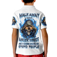 Death Skull Kid Polo Shirt Walk Away I Have Anger Issues And Dislike For Stupod People - Wonder Print Shop