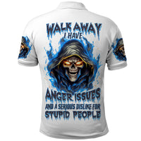 Death Skull Polo Shirt Walk Away I Have Anger Issues And Dislike For Stupod People - Wonder Print Shop