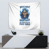 Death Skull Tapestry Walk Away I Have Anger Issues And Dislike For Stupod People - Wonder Print Shop