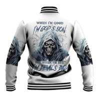 Death Skull Baseball Jacket When I'm Good I God's Son But When I'm Bad I'm Devil's Dad - Wonder Print Shop