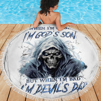 Death Skull Beach Blanket When I'm Good I God's Son But When I'm Bad I'm Devil's Dad - Wonder Print Shop