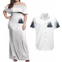 Death Skull Couples Matching Off Shoulder Maxi Dress and Hawaiian Shirt When I'm Good I God's Son But When I'm Bad I'm Devil's Dad - Wonder Print Shop