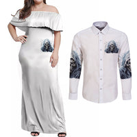 Death Skull Couples Matching Off Shoulder Maxi Dress and Long Sleeve Button Shirts When I'm Good I God's Son But When I'm Bad I'm Devil's Dad - Wonder Print Shop