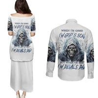 Death Skull Couples Matching Puletasi Dress and Long Sleeve Button Shirts When I'm Good I God's Son But When I'm Bad I'm Devil's Dad - Wonder Print Shop