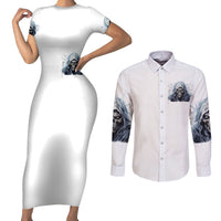 Death Skull Couples Matching Short Sleeve Bodycon Dress and Long Sleeve Button Shirts When I'm Good I God's Son But When I'm Bad I'm Devil's Dad - Wonder Print Shop