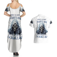 Death Skull Couples Matching Summer Maxi Dress and Hawaiian Shirt When I'm Good I God's Son But When I'm Bad I'm Devil's Dad - Wonder Print Shop