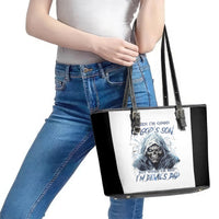 Death Skull Leather Tote Bag When I'm Good I God's Son But When I'm Bad I'm Devil's Dad - Wonder Print Shop