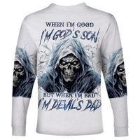 Death Skull Long Sleeve Shirt When I'm Good I God's Son But When I'm Bad I'm Devil's Dad - Wonder Print Shop