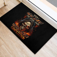 Flame Skull Rubber Doormat When I Was Born The Devil Said Oh Shit Compettion - Wonder Print Shop