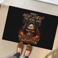Flame Skull Rubber Doormat When I Was Born The Devil Said Oh Shit Compettion - Wonder Print Shop