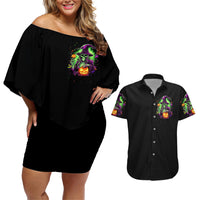 Pumpkin Witch Skull Couples Matching Off Shoulder Short Dress and Hawaiian Shirt Witches Be Trippin - Wonder Print Shop