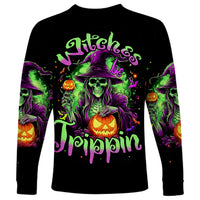 Pumpkin Witch Skull Long Sleeve Shirt Witches Be Trippin - Wonder Print Shop