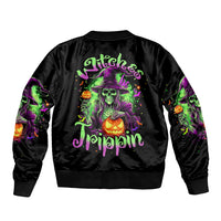 Pumpkin Witch Skull Sleeve Zip Bomber Jacket Witches Be Trippin - Wonder Print Shop