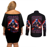 Soldier Skull Couples Matching Off Shoulder Short Dress and Long Sleeve Button Shirts Your First Mistake Was Thinking I Was One Of The Sheep - Wonder Print Shop