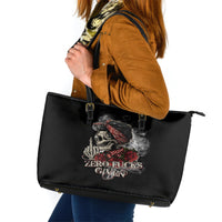 Girl Skull Leather Tote Bag Zero Fucking Given - Wonder Print Shop