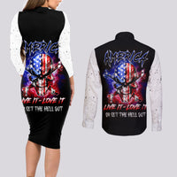 American Skull Couples Matching Long Sleeve Bodycon Dress and Long Sleeve Button Shirts American Live It Love It Or Get The Hell Out - Wonder Print Shop