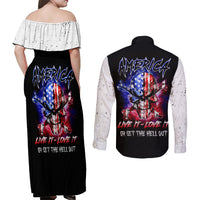 American Skull Couples Matching Off Shoulder Maxi Dress and Long Sleeve Button Shirts American Live It Love It Or Get The Hell Out - Wonder Print Shop