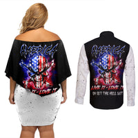 American Skull Couples Matching Off Shoulder Short Dress and Long Sleeve Button Shirts American Live It Love It Or Get The Hell Out - Wonder Print Shop