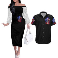 American Skull Couples Matching Off The Shoulder Long Sleeve Dress and Hawaiian Shirt American Live It Love It Or Get The Hell Out - Wonder Print Shop
