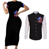 American Skull Couples Matching Short Sleeve Bodycon Dress and Long Sleeve Button Shirts American Live It Love It Or Get The Hell Out - Wonder Print Shop