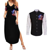 American Skull Couples Matching Summer Maxi Dress and Long Sleeve Button Shirts American Live It Love It Or Get The Hell Out - Wonder Print Shop