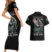 Angel Skull Couples Matching Short Sleeve Bodycon Dress and Hawaiian Shirt She Whispered Back Iam The Storm - Wonder Print Shop