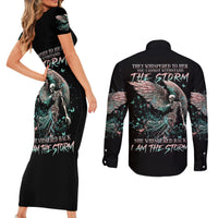 Angel Skull Couples Matching Short Sleeve Bodycon Dress and Long Sleeve Button Shirts She Whispered Back Iam The Storm - Wonder Print Shop
