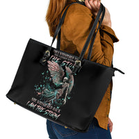 Angel Skull Leather Tote Bag She Whispered Back Iam The Storm - Wonder Print Shop