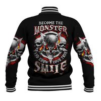 Satan Skull Baseball Jacket Become The Monster And Show Your True Smile - Wonder Print Shop