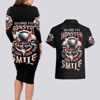 Satan Skull Couples Matching Long Sleeve Bodycon Dress and Hawaiian Shirt Become The Monster And Show Your True Smile - Wonder Print Shop