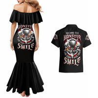 Satan Skull Couples Matching Mermaid Dress and Hawaiian Shirt Become The Monster And Show Your True Smile - Wonder Print Shop