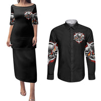 Satan Skull Couples Matching Puletasi Dress and Long Sleeve Button Shirts Become The Monster And Show Your True Smile - Wonder Print Shop
