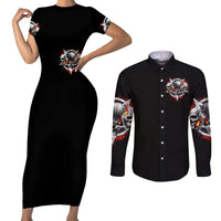 Satan Skull Couples Matching Short Sleeve Bodycon Dress and Long Sleeve Button Shirts Become The Monster And Show Your True Smile - Wonder Print Shop