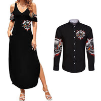 Satan Skull Couples Matching Summer Maxi Dress and Long Sleeve Button Shirts Become The Monster And Show Your True Smile - Wonder Print Shop