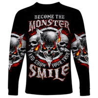 Satan Skull Long Sleeve Shirt Become The Monster And Show Your True Smile - Wonder Print Shop