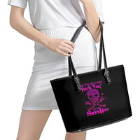 Flower Skull Leather Tote Bag Can You See The Fuck You In My Smile - Wonder Print Shop