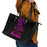 Flower Skull Leather Tote Bag Can You See The Fuck You In My Smile - Wonder Print Shop