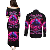 Rose Skull Couples Matching Puletasi and Long Sleeve Button Shirt I Have 3 Sides And You Never Want To See - Wonder Print Shop