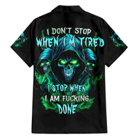 Flame Skull Family Matching Short Sleeve Bodycon Dress and Hawaiian Shirt I Don't Stop When I Tired I Stop When I Fucking Done - Wonder Print Shop